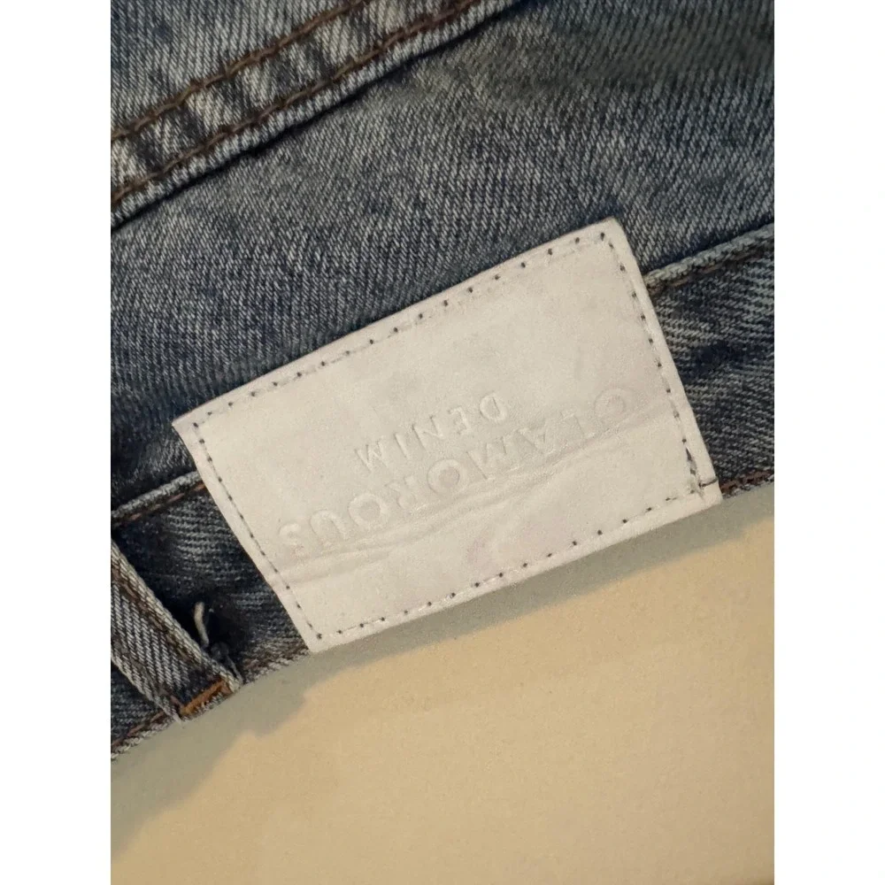 Glamorous Curve Denim Distressed Mini Skirt women's US 16 Blue Raw Hem Plus Size